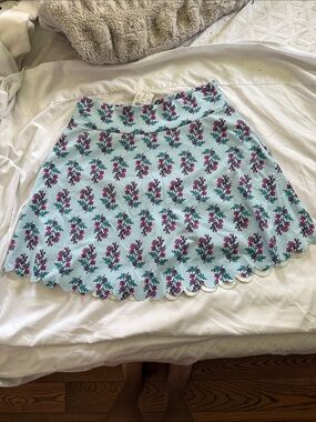 Floral Scallop Hem Skort - Light Blue with Pink Floral